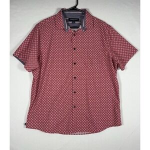 Mizzen Main Shirt Mens Medium Leeward Classic Fit Short Sleeve Red Button Up AOP